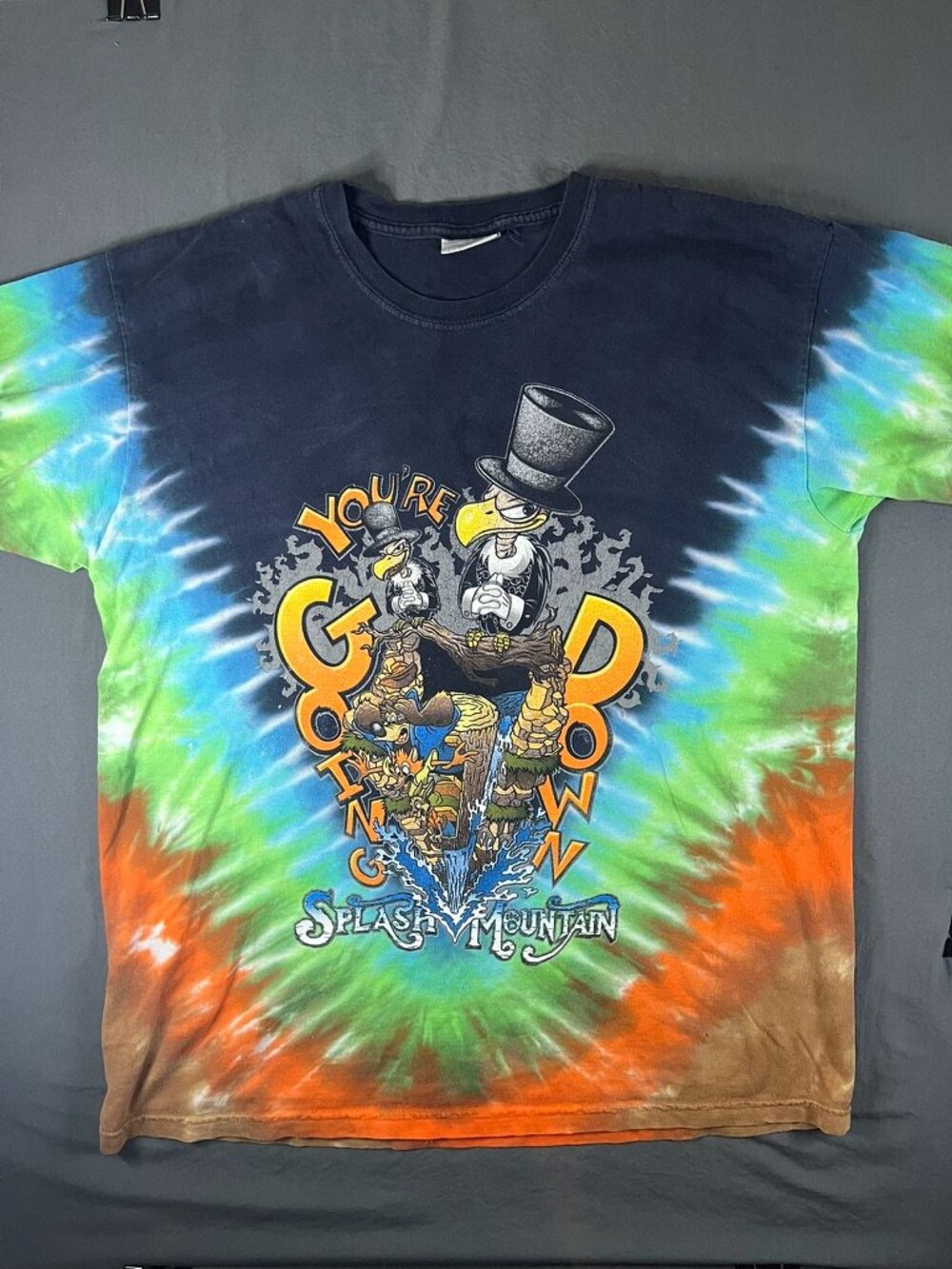 Vintage Disney World Splash Mountain T-Shirt Medium Tie Dye USA Made RARE Y2K